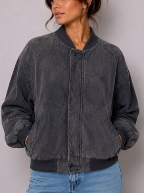 Vintage R&R Leather Jacket Washed Charcoal Bomber Jacket Grandmacore 90s Jacket